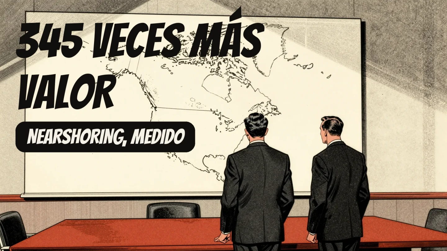 México busca "nearshoring" 6 veces más que Estados Unidos. Estados Unidos paga 345 veces más por la palabra.